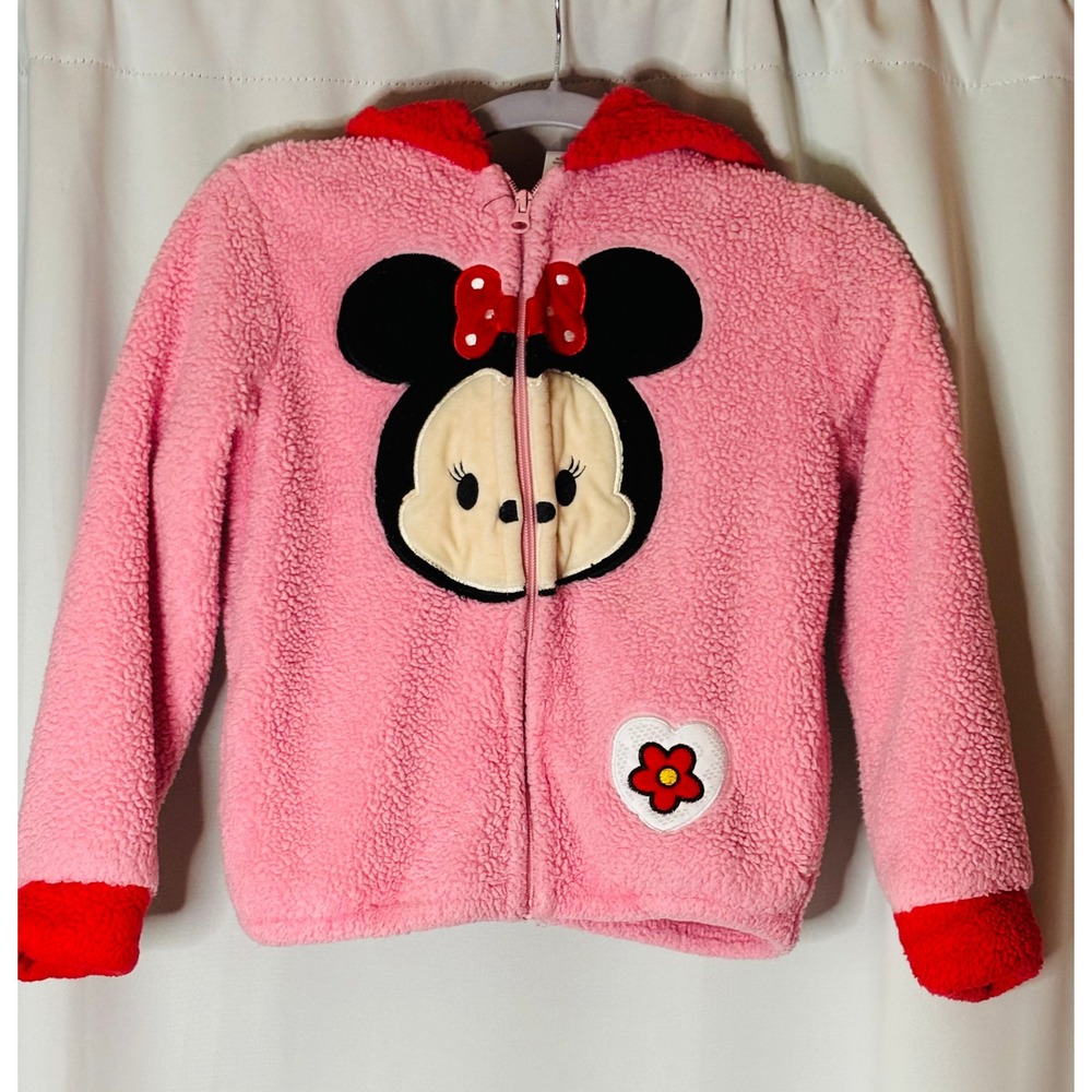 Disney Tsum Tsum Minnie Mouse Pink Sherpa Coat Fleece Zip Up Jacket Kids Size 7